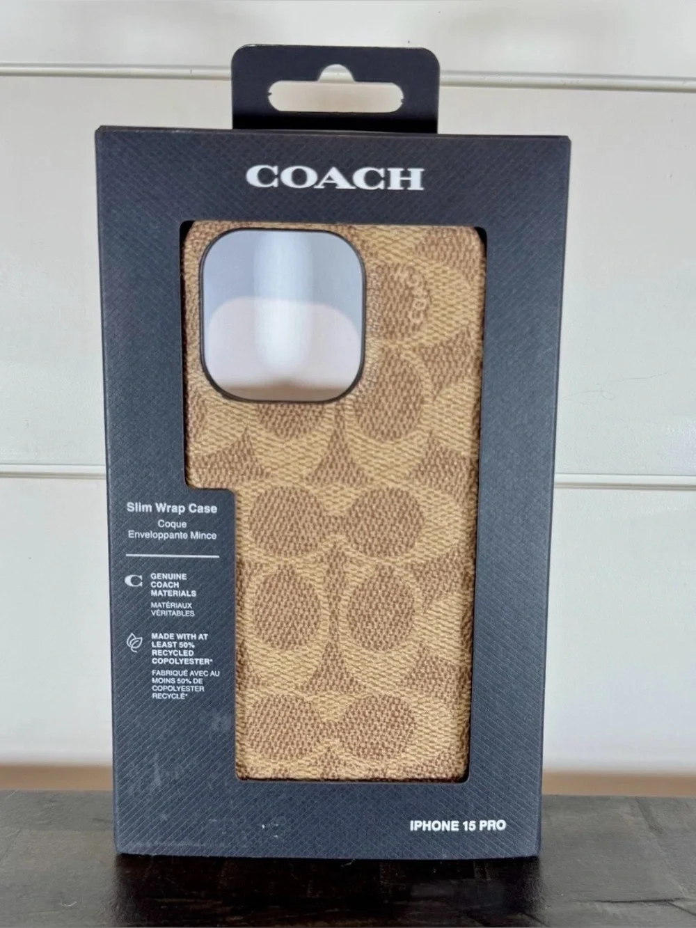 NIB Coach iPhone 15 PRO Signature C Canvas Slim Wrap Case Tan